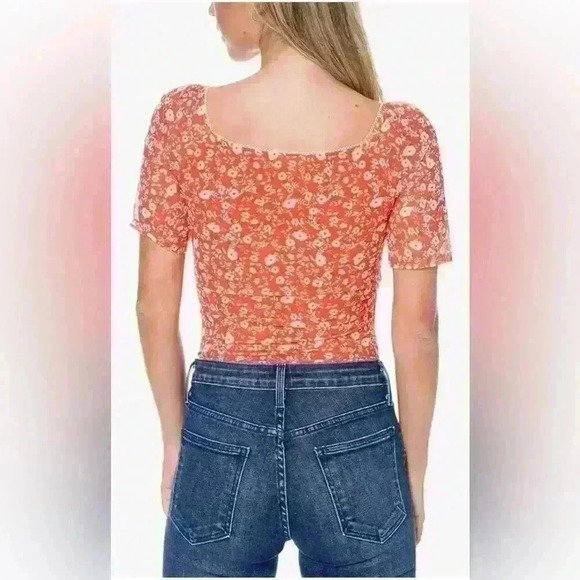 ELODIE Women's Mesh Short Sleeve Bodysuit Cross Front Fitted Top S - Picture 3 of 12